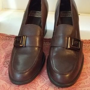 BRUNO VALENTI Womens 7M Leather Shoes Brown Heels